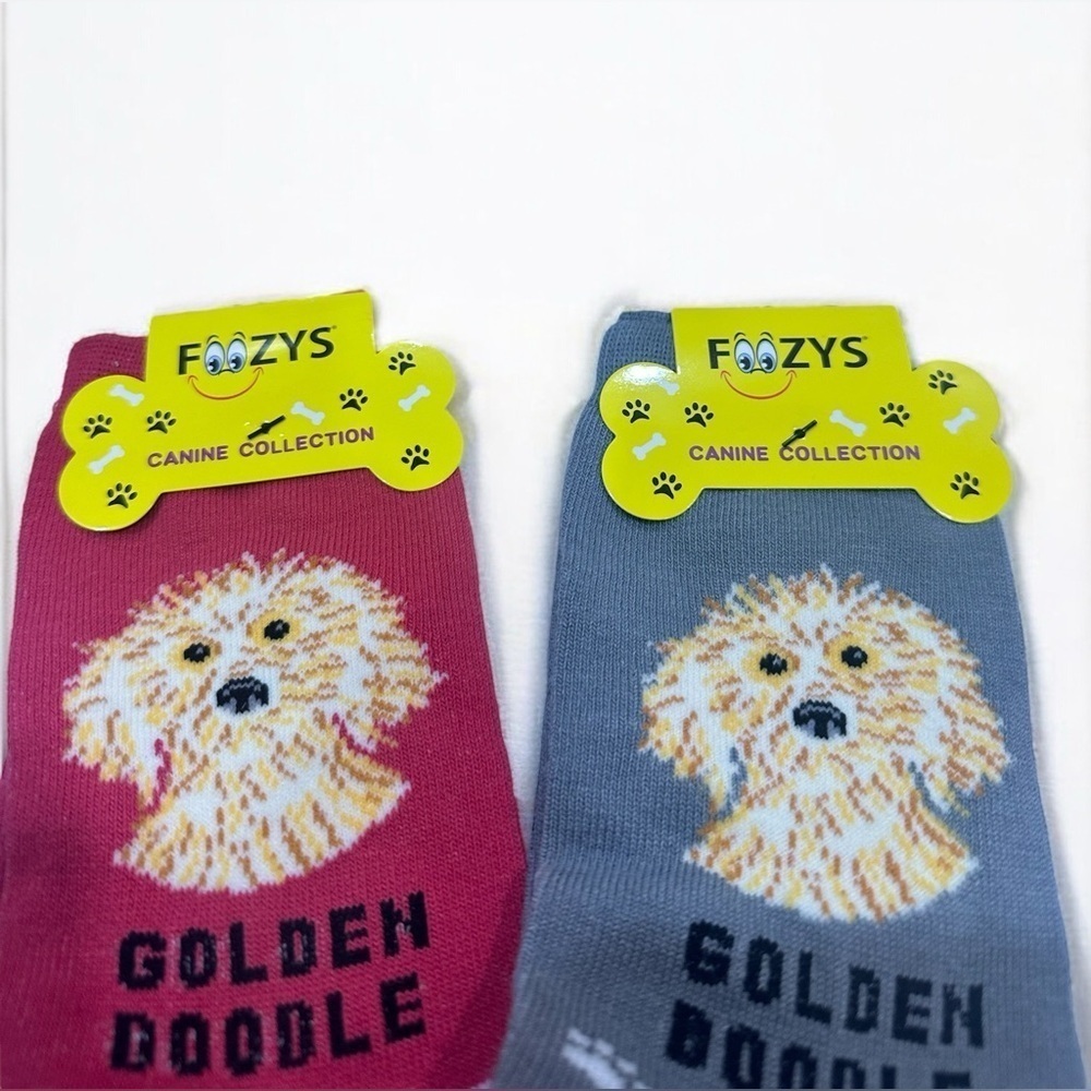 NWT Foozys 2 Pairs Goldendoodle Socks Crew Cut Mid Calf Fun Socks - Picture 3 of 3